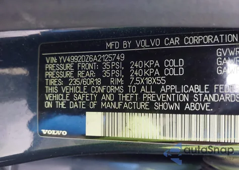 2010 Volvo Xc60 T6/T6 R-Design z USA, uszkodzony, nr VIN YV4992DZ6A2125749